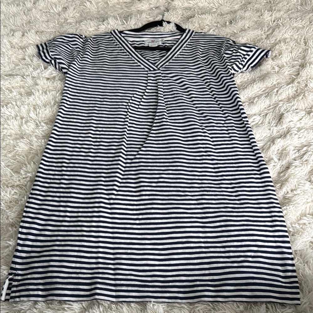Vineyard Vines Navy and White Cotton Striped Dress